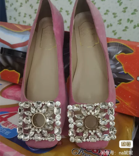 新品欧美真皮单鞋小辣椒rv方扣水钻平底鞋纯...