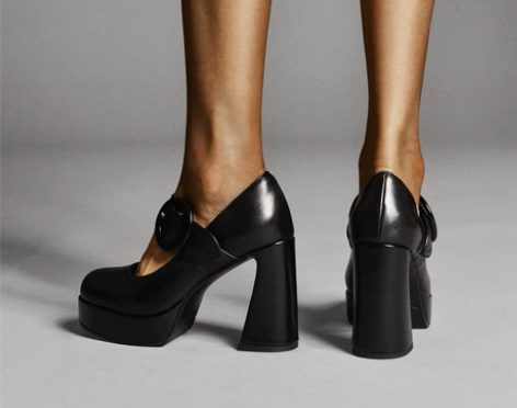 爱漫路春秋款胎牛皮圆头欧美一字扣带粗跟超高...