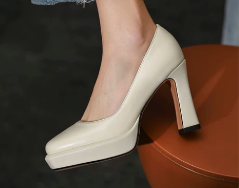 粗跟单鞋女2021春季新款时尚防水台高跟鞋...