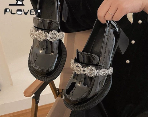 顾零一同款复古水晶冰花高跟玛丽珍鞋女网红英...