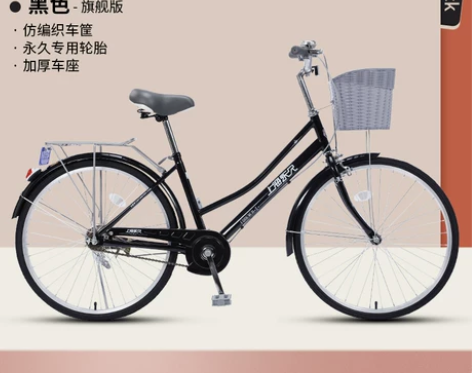 永久自行车女款轻便单车实心胎通勤复古24寸...