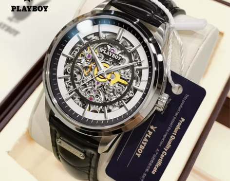 正品花花公子男士手表男全自动机械表潮流名镂...