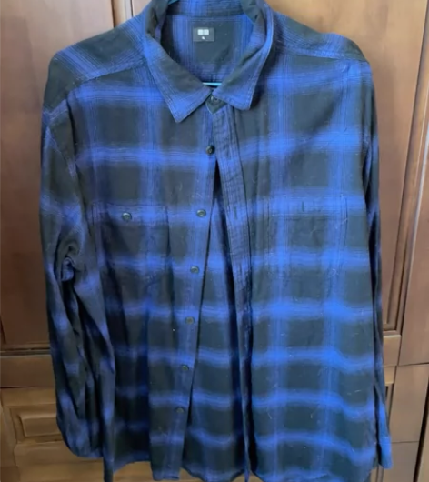 男士蓝色格纹优衣库衬衫XL 感兴趣的话点“...