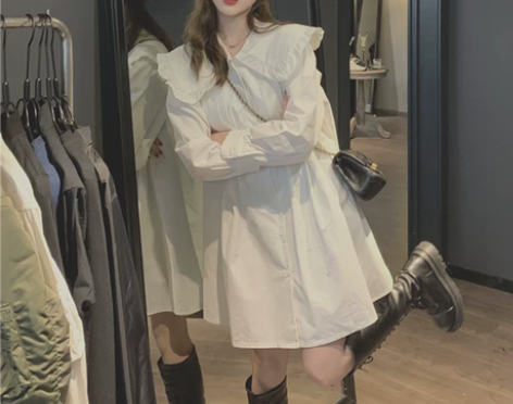 法式复古小众娃娃领白色连衣裙 售出无退换 ...