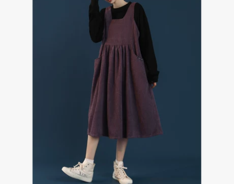 灯芯绒背带裙女复古连衣裙2021秋季女装新...
