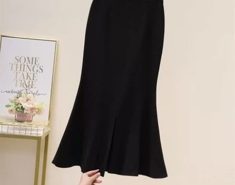 毛呢半身裙女秋冬韩版高腰显瘦开叉鱼尾裙季百...