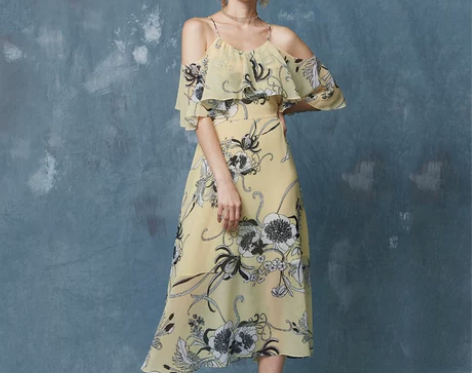 FEXATA新款女装吊带性感露肩仿真丝连衣...