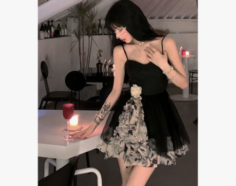 芭比姨吊带连衣裙女夏季小个子蓬蓬裙辣妹短裙...