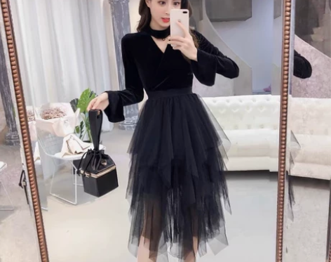 很仙的裙子网纱蛋糕裙女春秋2019新款气质...