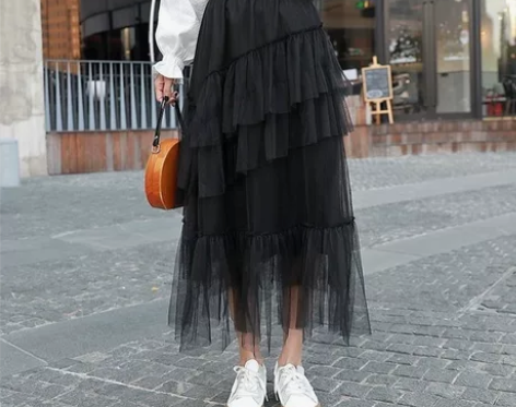 不规则网纱拼接蛋糕裙半身裙女春季新款韩版高...