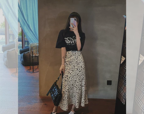 钱夫人家 豹纹波点半身裙女夏小众显瘦半裙中...