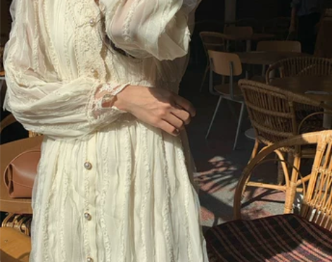 馨帮帮 新款公主风温柔系穿搭长裙仙女裙子蕾...