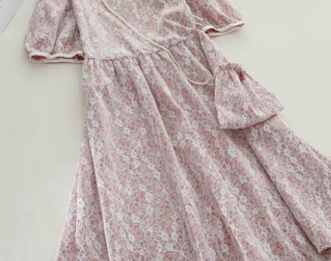 清新田园风小碎花连衣裙女2021夏季圆领泡...