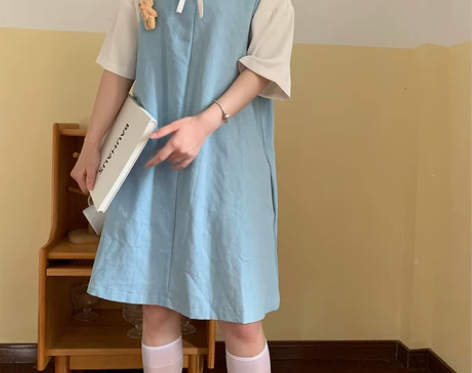 拒绝吃藕 日系温柔风牛仔连衣裙女盐系少女2...