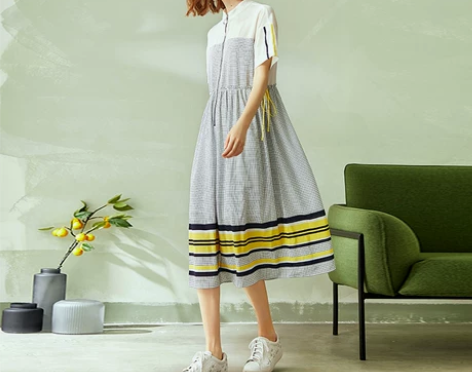 休闲轻运动风中长款短袖裙子2019夏季新款...