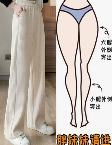 大码雪尼尔阔腿裤女秋冬加绒显瘦灯芯绒胖妹妹...