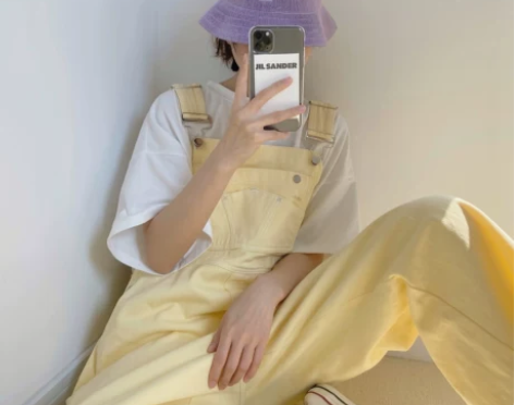 奶油黄色背带牛仔裤女2021夏季新款显瘦长...