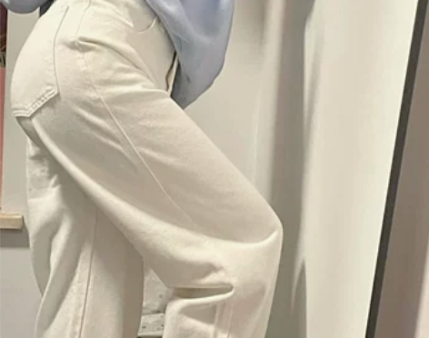 白色牛仔裤女秋冬季新款小个子高腰直筒阔腿拖...