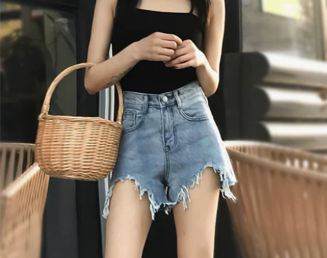 2020夏季网红破洞牛仔短裤女夏宽松高腰显...