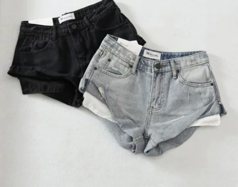 自留 大长腿热裤 外贸原单女装复古高腰学生...