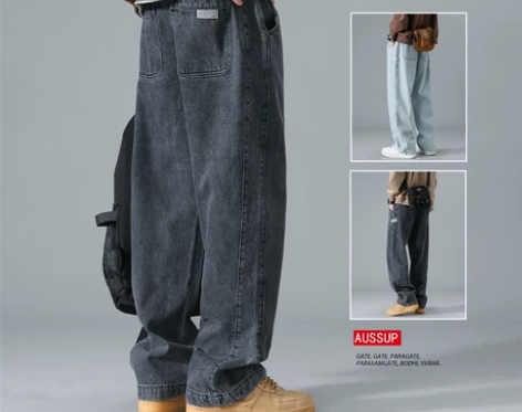 牛仔裤 牛仔裤子美式复古黑色男士春季直筒秋...