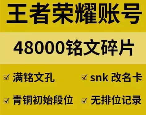 王者荣耀水晶号金币号铭文号开局小号4.8万...