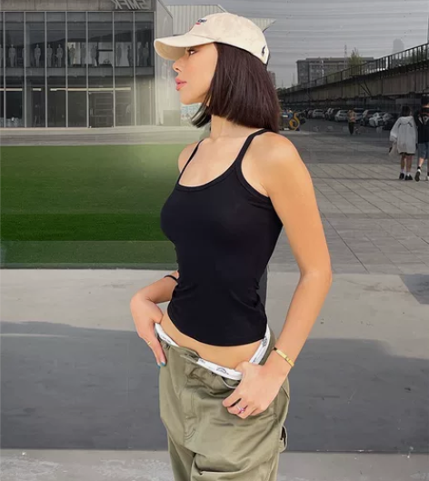 VanessaLab 夏季黑白弹力细吊带背...