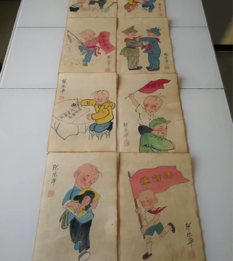 【张乐平】三毛漫画小品一套（8幅），19厘...