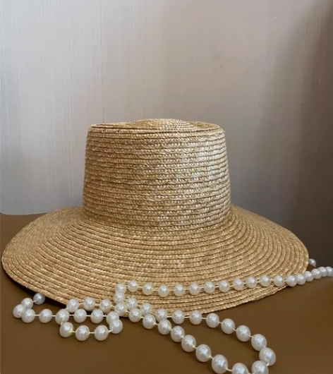 珍珠帽子 旅游草帽 蝴蝶结 草编礼帽 羊毛...
