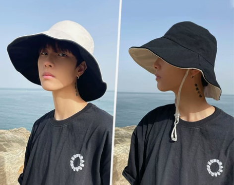 双面渔夫帽防晒帽男百搭夏大帽檐遮脸太阳帽子...