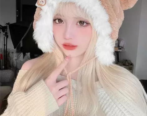 卡通毛绒毛球迪士尼雪莉玫保暖帽子学生加绒加...