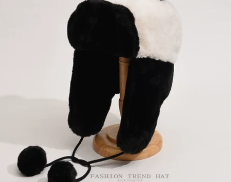 谷爱凌同款熊猫雷锋帽女冬天可爱黑白毛绒保暖...