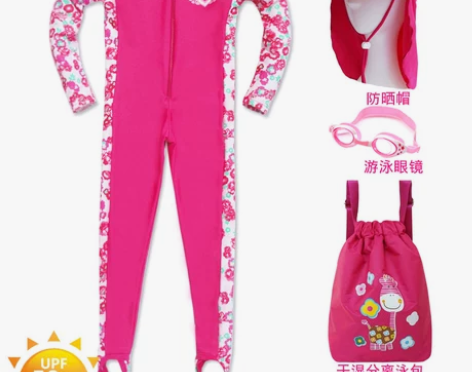 夏季儿童防晒长袖连体游泳衣女童男童长裤防晒...