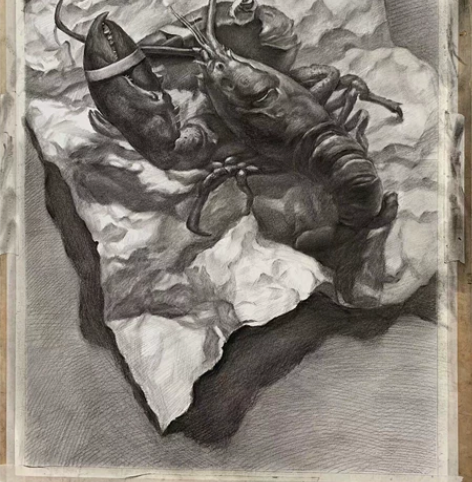 画室老师写实素描作品《大龙虾》，尺寸4k，...