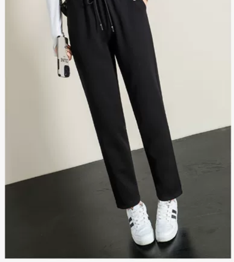 裤子女秋冬加绒保暖显瘦百搭宽松休闲烟管直筒...