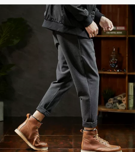唐狮秋冬新品休闲裤男修身小脚裤仿呢加厚裤子...