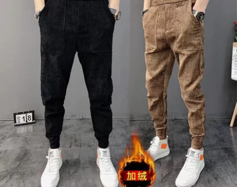 2022秋冬新款加绒加厚裤子男休闲修身网红...