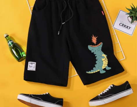 黑色纯棉短裤男沙滩裤子潮牌ins五分裤港版...