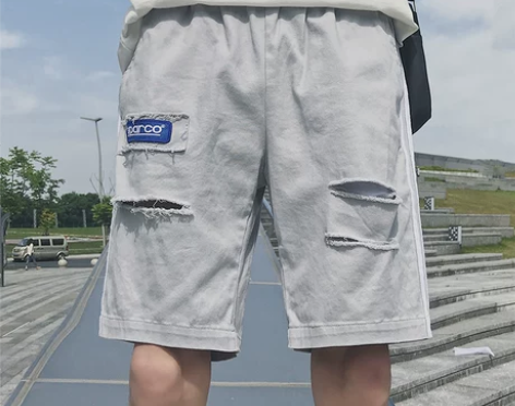 夏天短裤男韩版潮流宽松破洞五分裤夏季休闲裤...