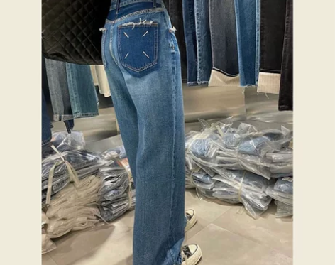 阔腿牛仔裤女2022年新款欧货高腰直筒烟管...