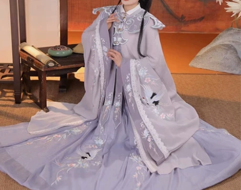 清梳原创云鹤辞明制汉服紫色s码 三件套（紫...