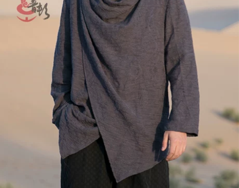 春秋佛系男装古装居士服中长款棉麻汉服风衣中...
