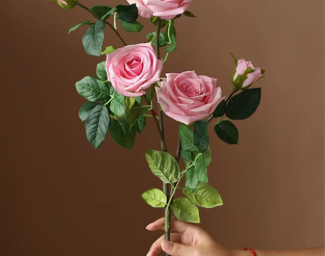 5头仿真玫瑰花假花高品质手感保湿单支绢插花...