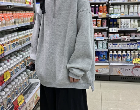 半拉链连帽卫衣男潮ins宽松韩版bf慵懒风...