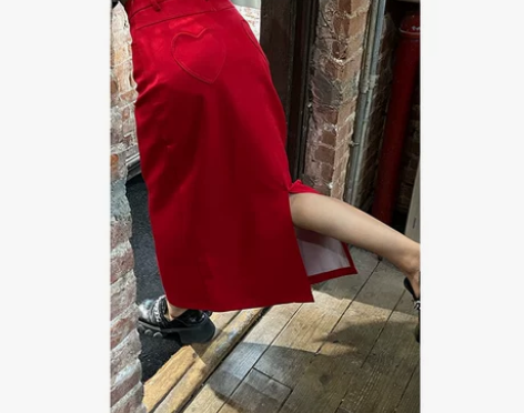 西九秋冬新品高腰宽松桃心直筒一步裙开叉半身...