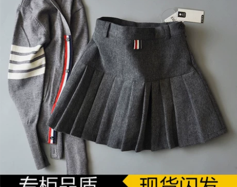 TB百褶裙短裙秋冬女2021新款加厚羊毛呢...