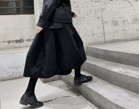 山本耀司暗黑厚款加绒花苞裙女小众设计感中长...