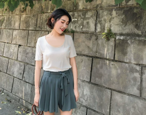 宽松系带百褶阔腿短裤女夏2018新款学生休...