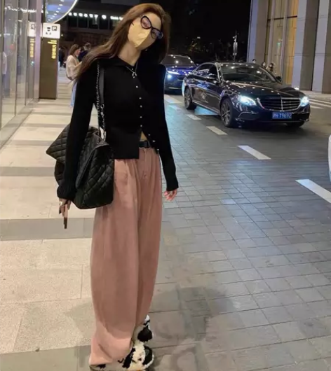 瘦瘦璐 粉色牛仔裤女2022年秋冬新款高腰...