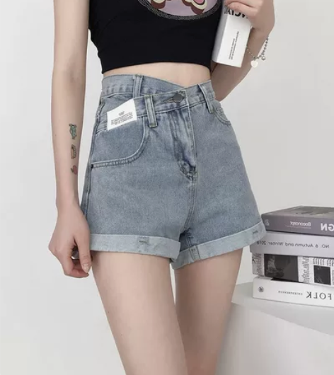 胖MM大码卷边牛仔短裤女夏季2022年新款...